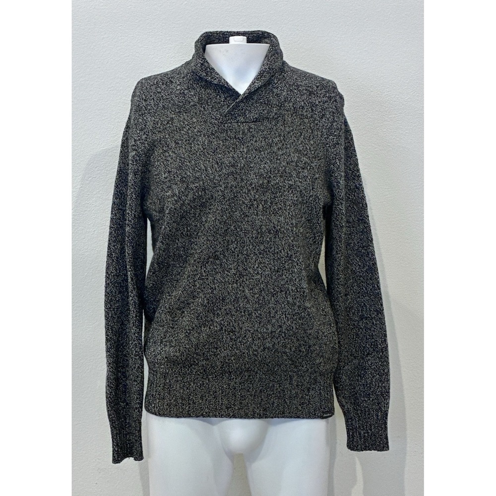 Eddie Bauer Mens Fisherman Cowl Neck Wool Blend Sweater Size M Black Marled Cozy